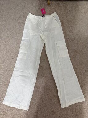 Edikted White Straight Leg Linen Pants